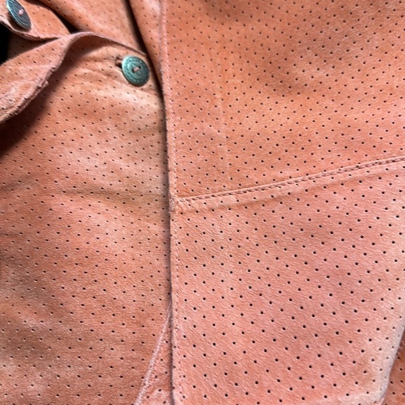 CHICO’S 💯 Leather Suede Shirt Jacket Salmon Pink Sz 2 (L-12) - Picture 9 of 10